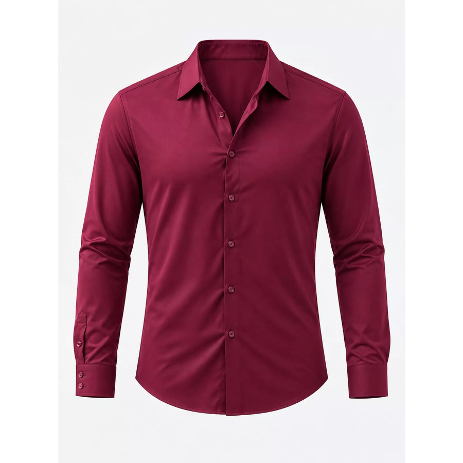 Men’s Full Size Classic Crisp Long-Sleeve Shirt Plus Burgundy / XS Apparel and Accessories
