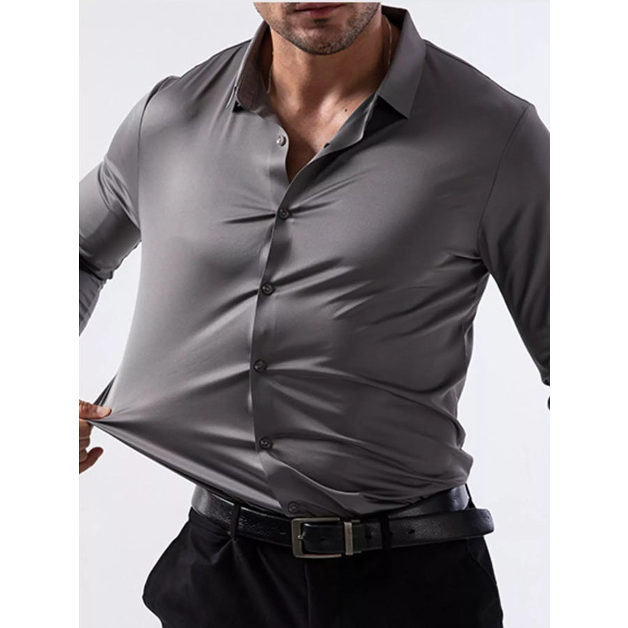 Men’s Full Size Classic Crisp Long-Sleeve Shirt Plus Gray / XS Apparel and Accessories