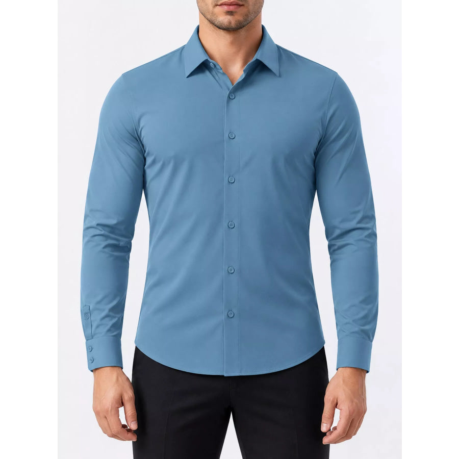 Men’s Full Size Classic Crisp Long-Sleeve Shirt Plus Hazy Blue / XS Apparel and Accessories