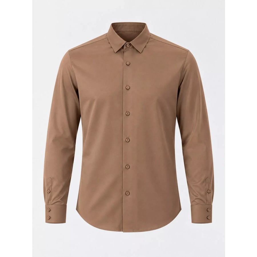 Men’s Full Size Classic Crisp Long-Sleeve Shirt Plus Khaki / XS Apparel and Accessories