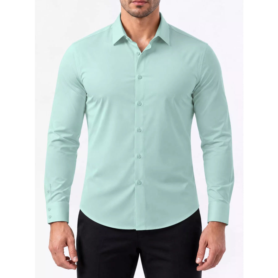 Men’s Full Size Classic Crisp Long-Sleeve Shirt Plus Light Green / XS Apparel and Accessories