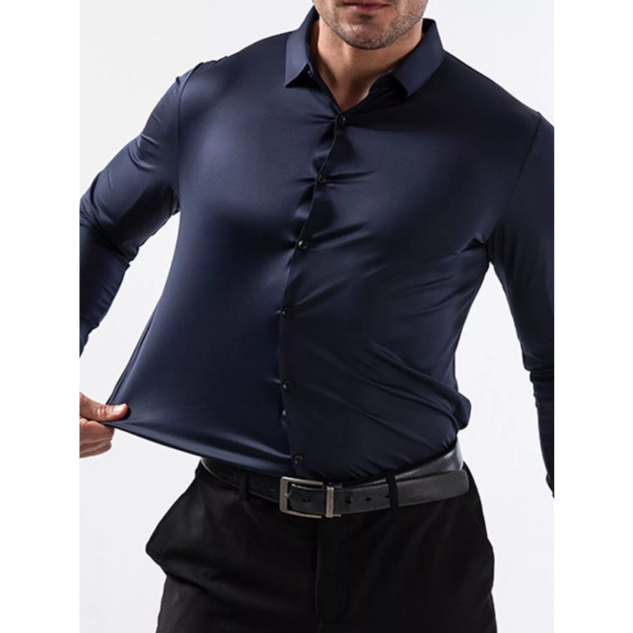 Men’s Full Size Classic Crisp Long-Sleeve Shirt Plus Navy / XS Apparel and Accessories