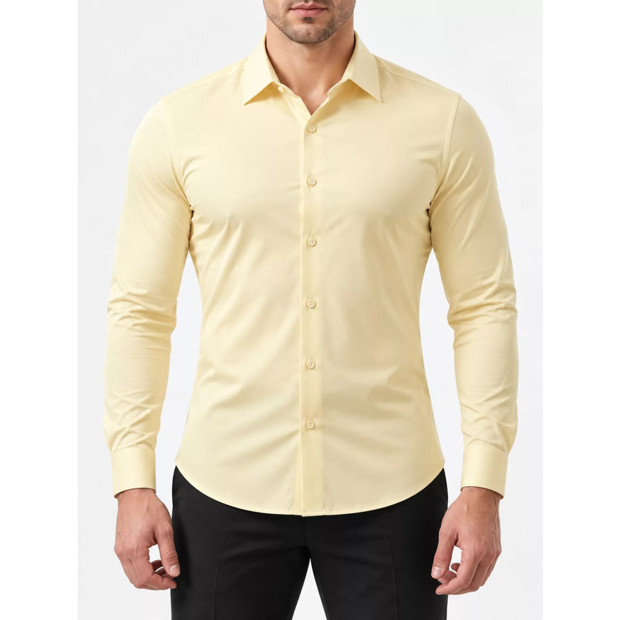 Men’s Full Size Classic Crisp Long-Sleeve Shirt Plus Off-White / XS Apparel and Accessories