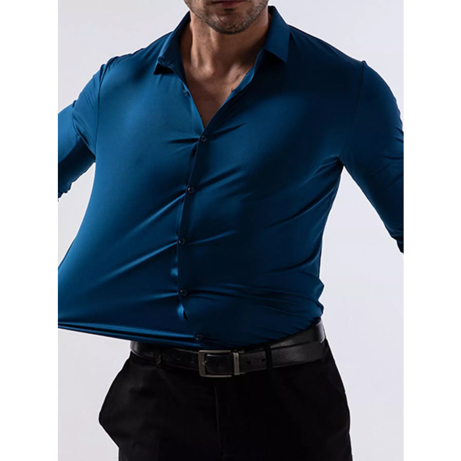 Men’s Full Size Classic Crisp Long-Sleeve Shirt Plus Peacock Blue / XS Apparel and Accessories