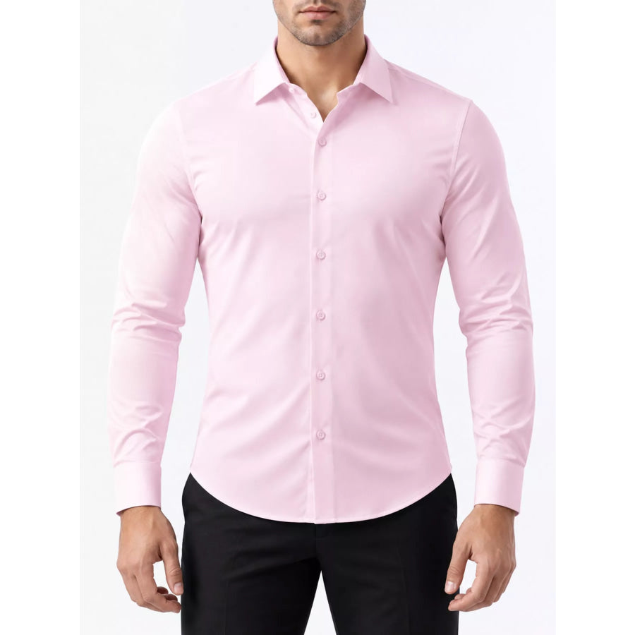 Men’s Full Size Classic Crisp Long-Sleeve Shirt Plus Pink / XS Apparel and Accessories