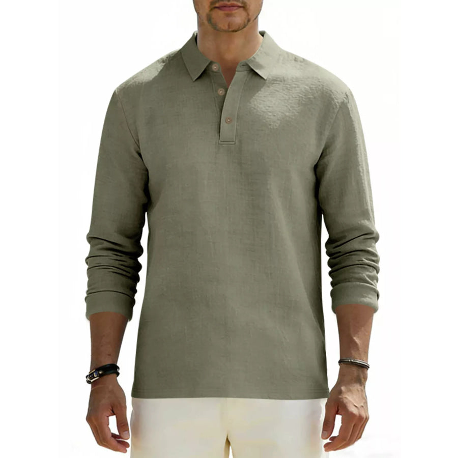 Men’s Full Size Classic Long Sleeve Polo Plus Size Army Green / S Apparel and Accessories