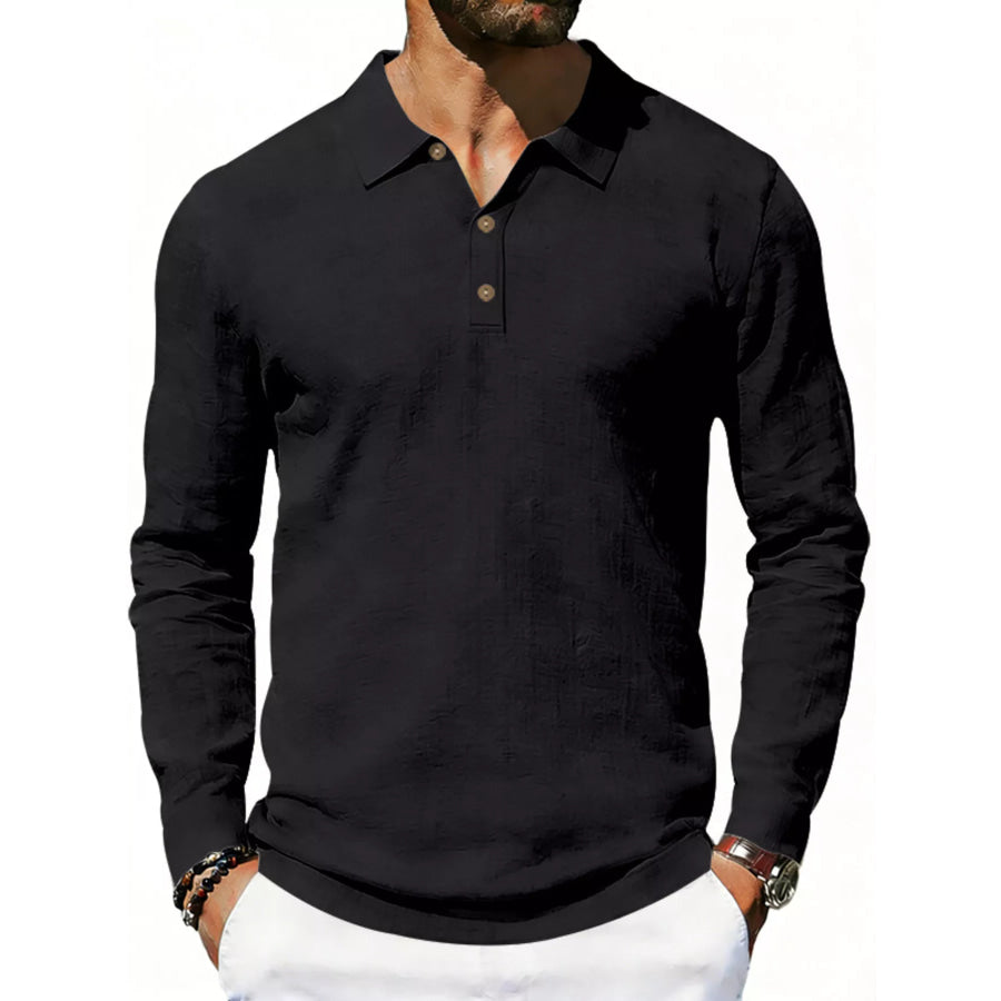 Men’s Full Size Classic Long Sleeve Polo Plus Size Black / S Apparel and Accessories