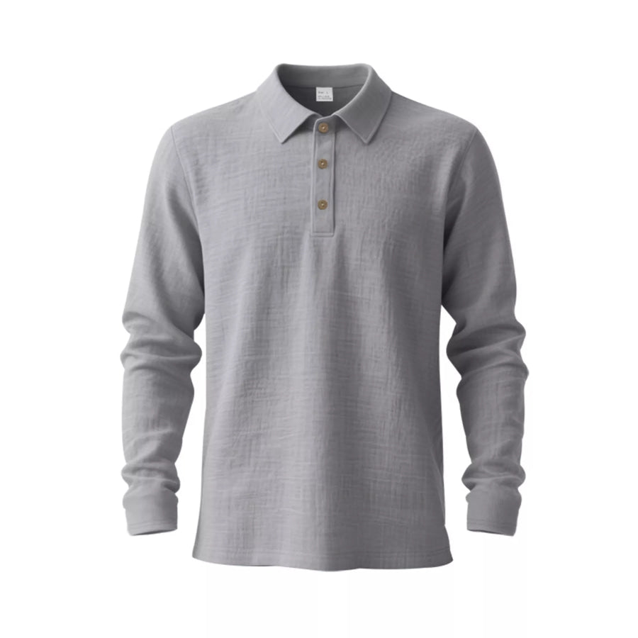 Men’s Full Size Classic Long Sleeve Polo Plus Size Gray / S Apparel and Accessories