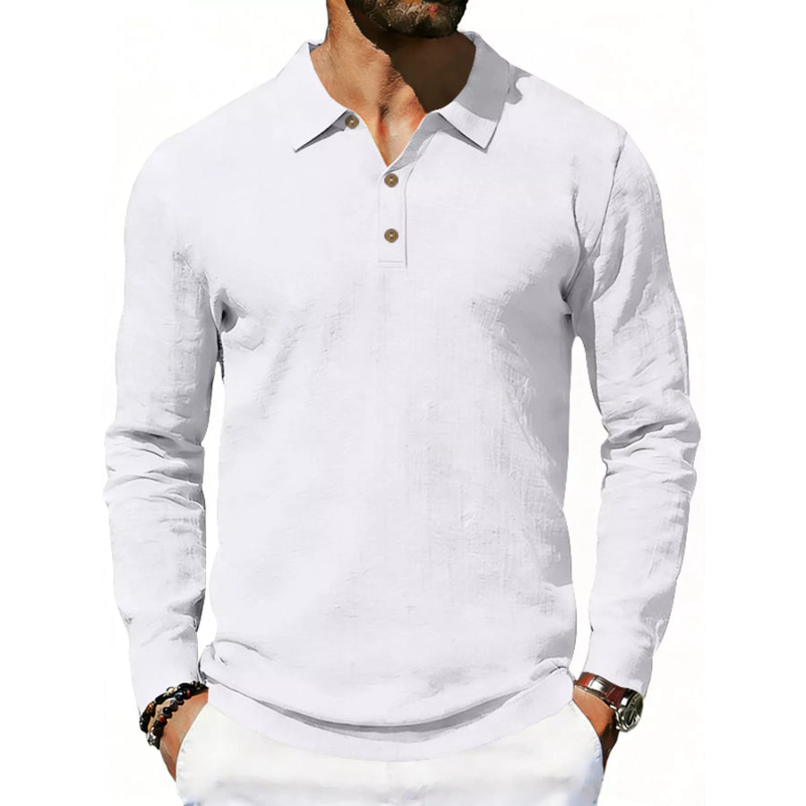 Men’s Full Size Classic Long Sleeve Polo Plus Size Gray/white / S Apparel and Accessories