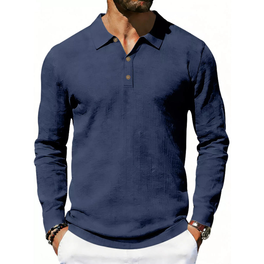 Men’s Full Size Classic Long Sleeve Polo Plus Size Navy / S Apparel and Accessories