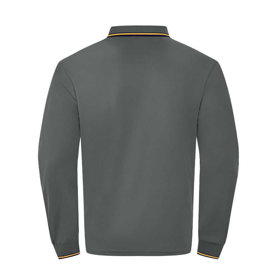 Men’s Full Size Classic Long-Sleeve Polo with Striped Collar Plus Size Apparel and Accessories