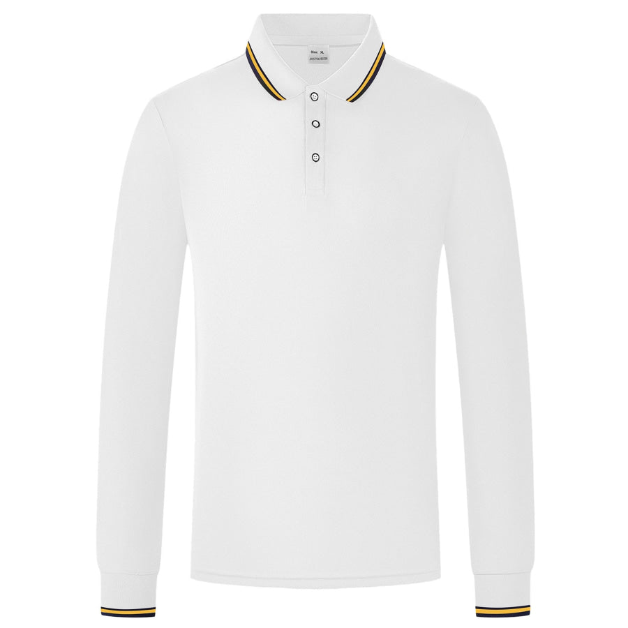 Men’s Full Size Classic Long-Sleeve Polo with Striped Collar Plus Size Apparel and Accessories