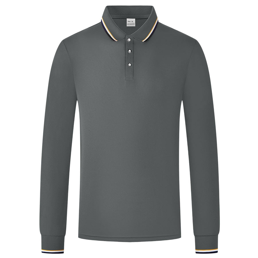 Men’s Full Size Classic Long-Sleeve Polo with Striped Collar Plus Size Apparel and Accessories