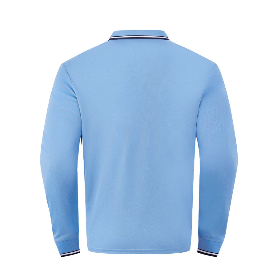 Men’s Full Size Classic Long-Sleeve Polo with Striped Collar Plus Size Apparel and Accessories