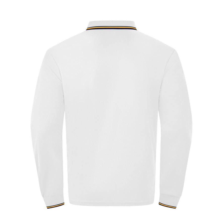 Men’s Full Size Classic Long-Sleeve Polo with Striped Collar Plus Size Apparel and Accessories