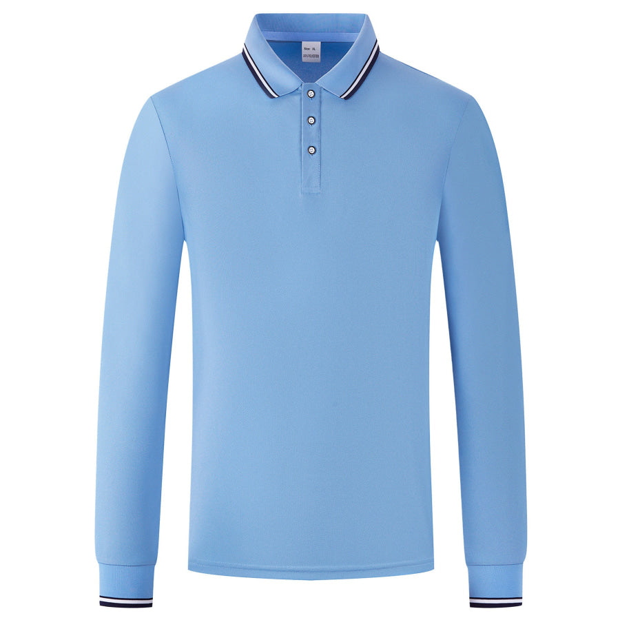 Men’s Full Size Classic Long-Sleeve Polo with Striped Collar Plus Size Apparel and Accessories
