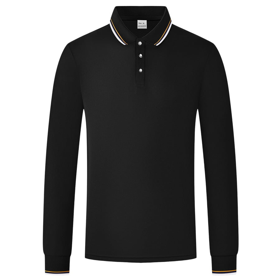 Men’s Full Size Classic Long-Sleeve Polo with Striped Collar Plus Size Apparel and Accessories