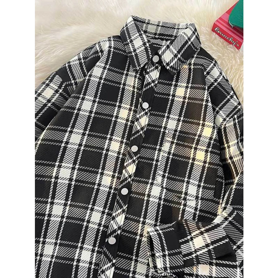 Men’s Full Size Classic Plaid Button-Down Shirt Plus Size Apparel and Accessories