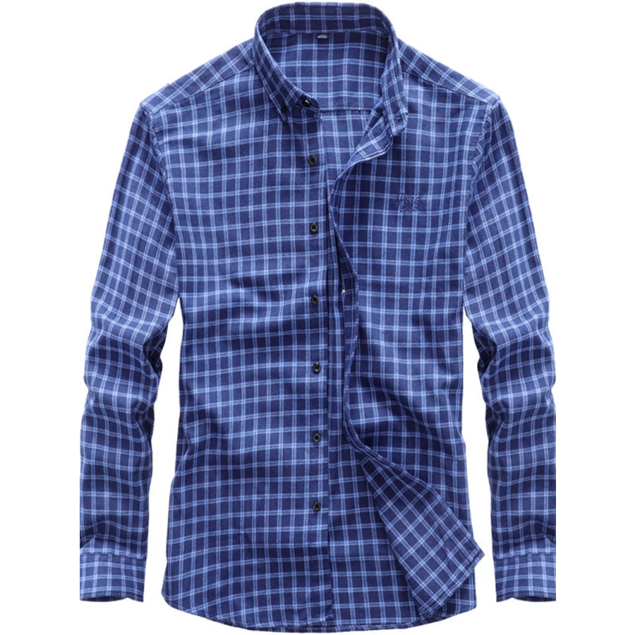 Men’s Full Size Classic Plaid Button-Down Shirt Plus Size Dusty Blue / S Apparel and Accessories
