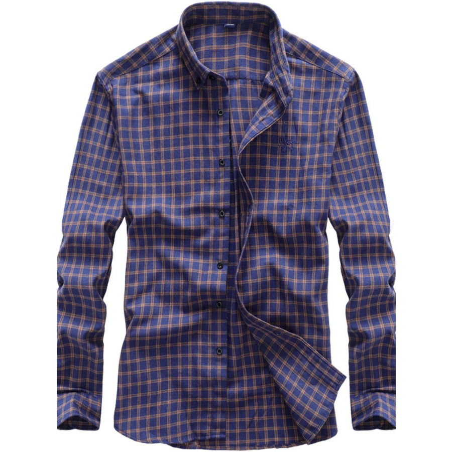 Men’s Full Size Classic Plaid Button-Down Shirt Plus Size Mustard / S Apparel and Accessories