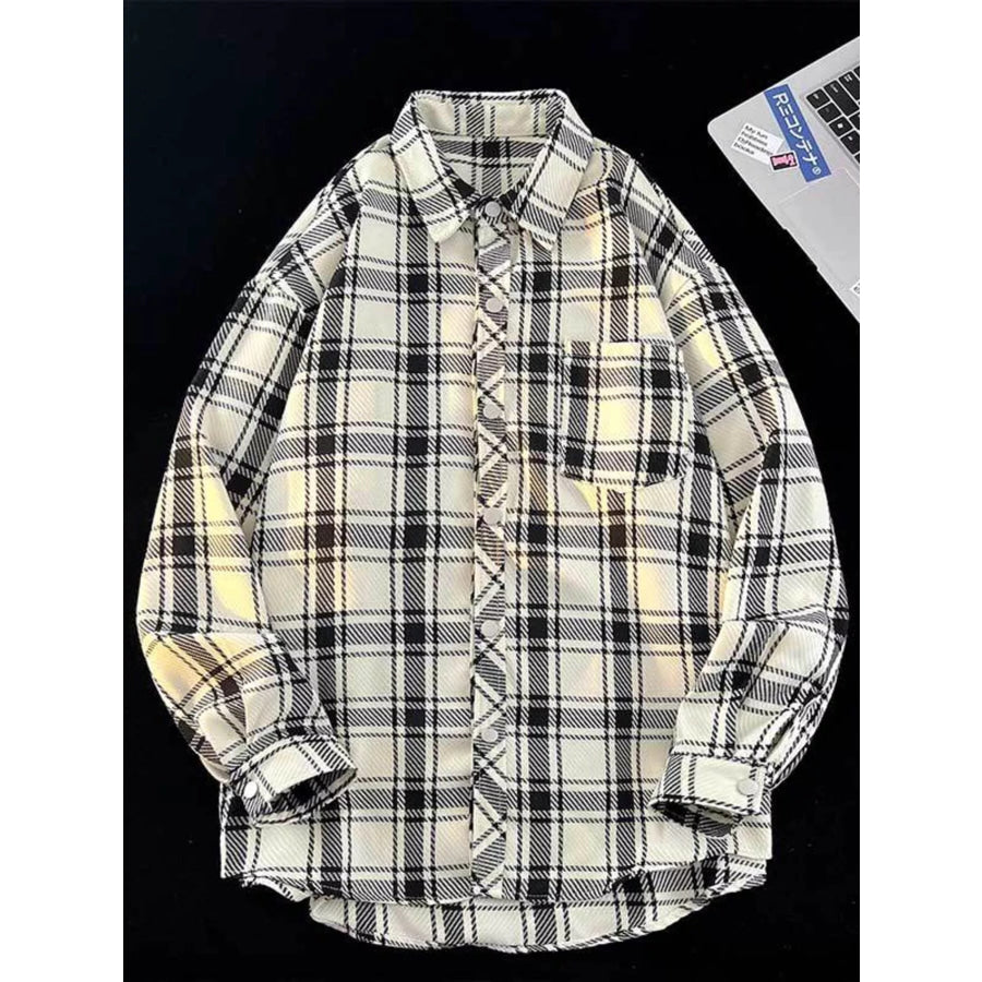 Men’s Full Size Classic Plaid Button-Down Shirt Plus Size White / S Apparel and Accessories