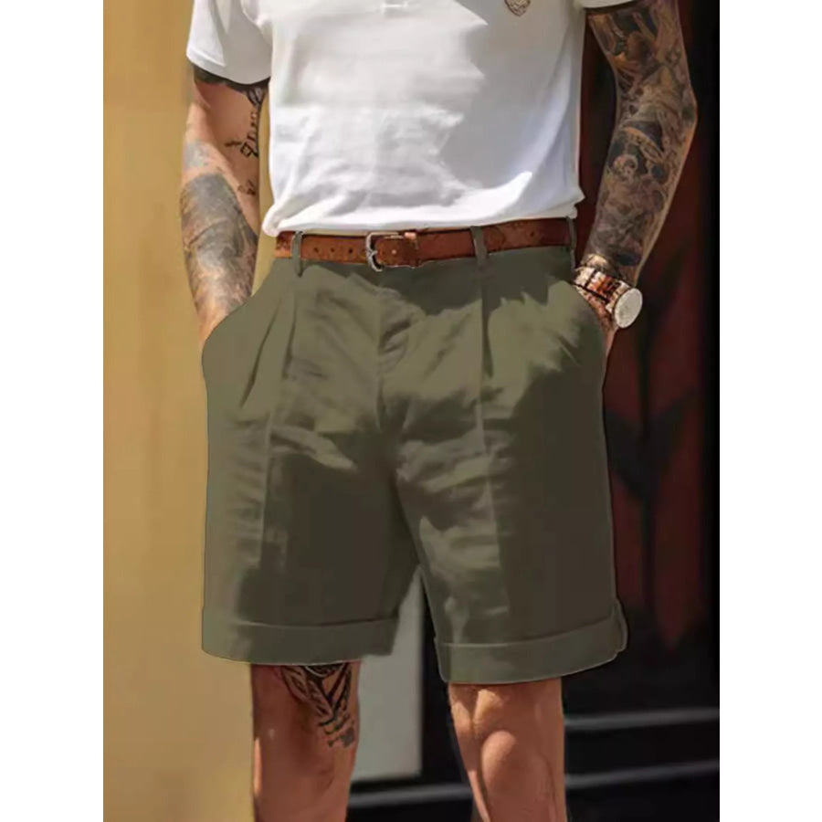 Men’s Full Size Classic Pleated Shorts Plus Size Navy Blue / S Apparel and Accessories