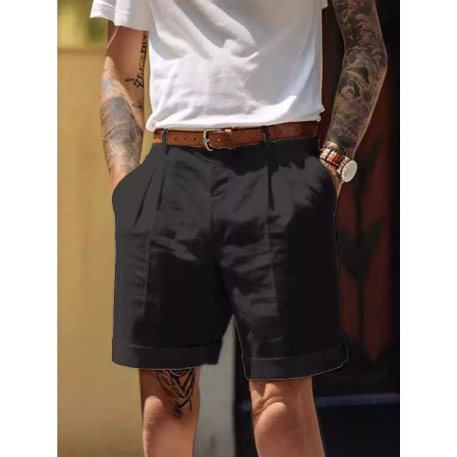 Men’s Full Size Classic Pleated Shorts Plus Size Black / S Apparel and Accessories