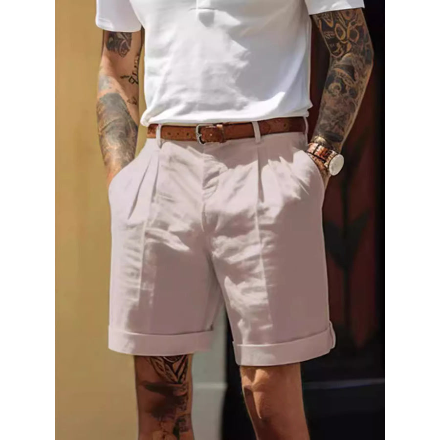 Men’s Full Size Classic Pleated Shorts Plus Size Dust Storm / S Apparel and Accessories