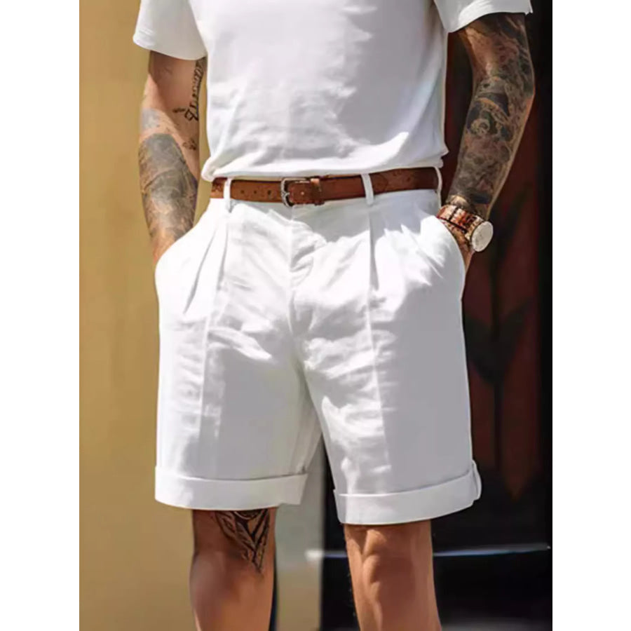 Men’s Full Size Classic Pleated Shorts Plus Size White / S Apparel and Accessories