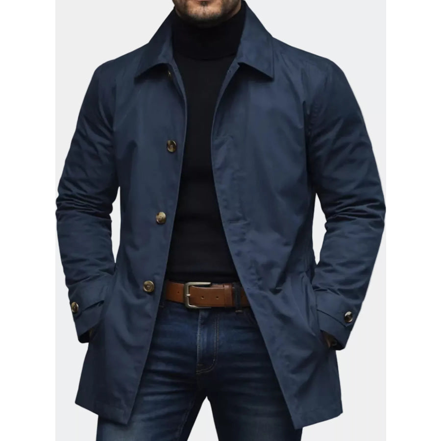 Men’s Full Size Classic Single-Breasted Trench Coat Plus Apparel and Accessories