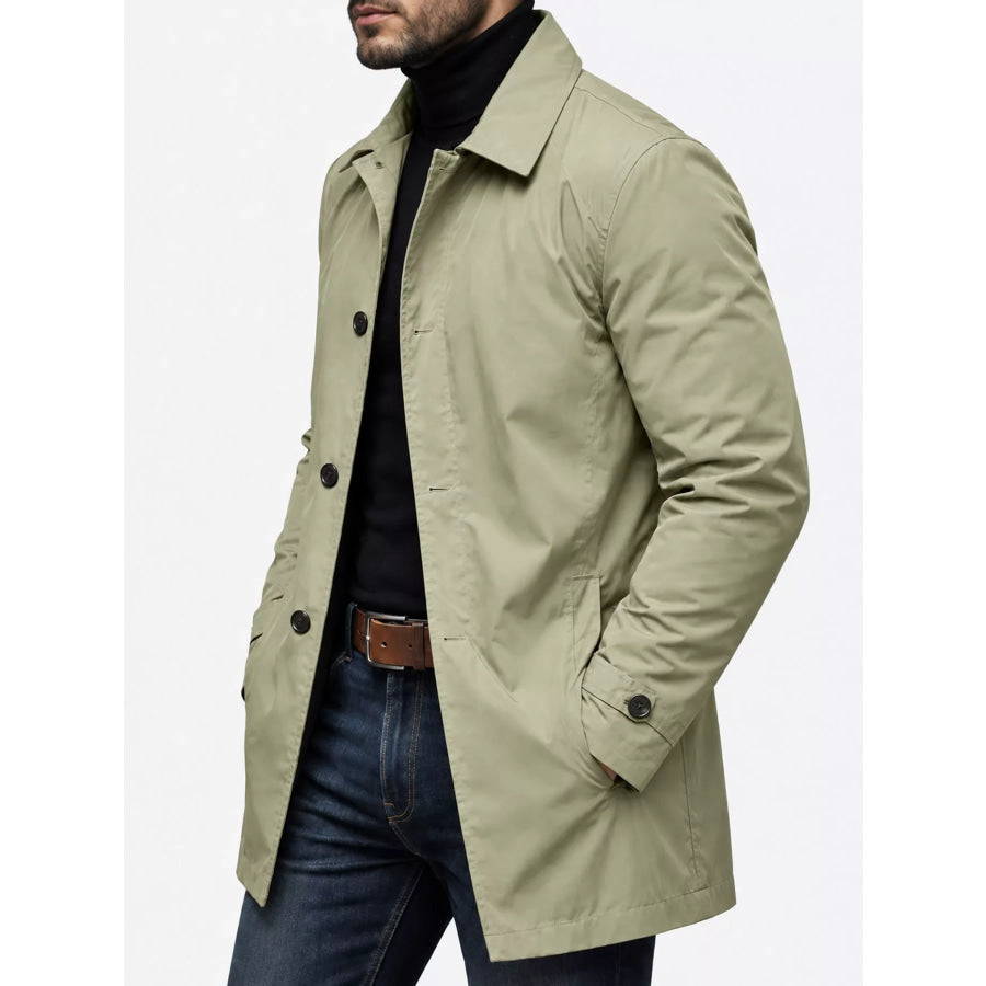 Men’s Full Size Classic Single-Breasted Trench Coat Plus Sage / XS Apparel and Accessories