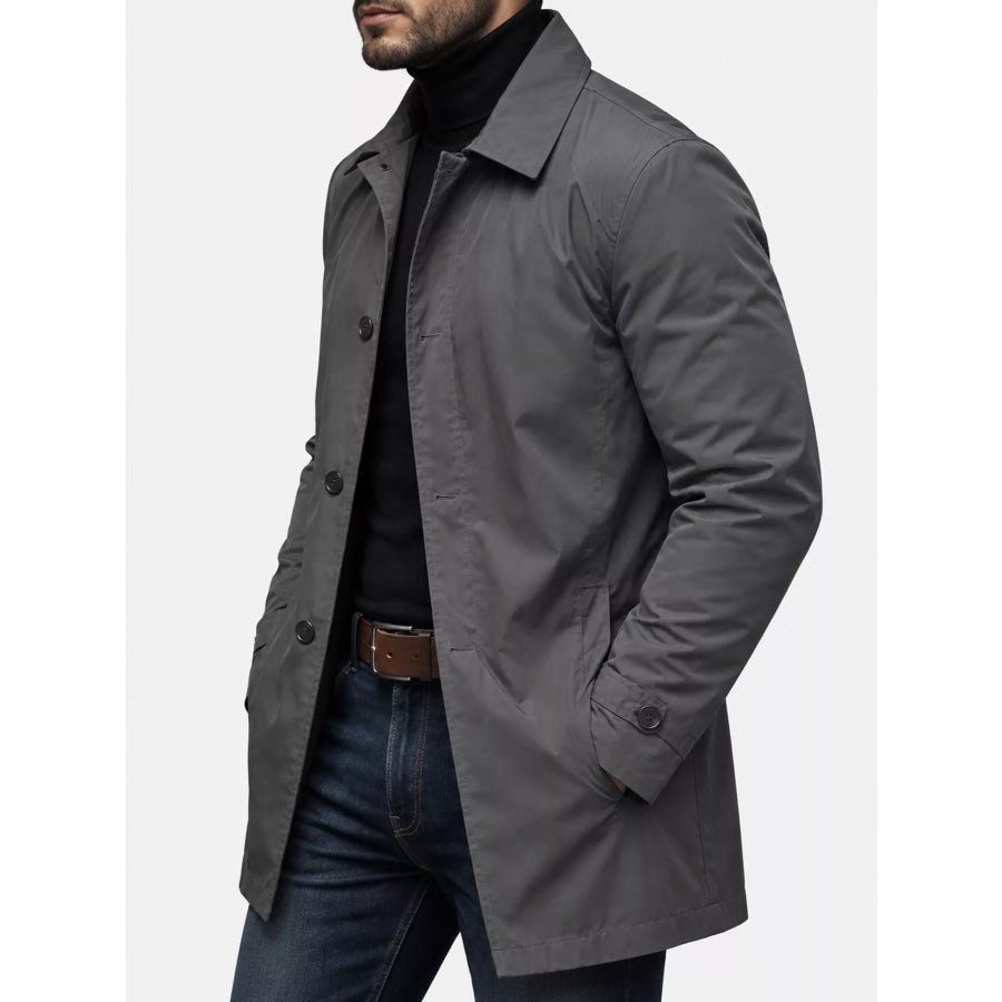 Men’s Full Size Classic Single-Breasted Trench Coat Plus Apparel and Accessories