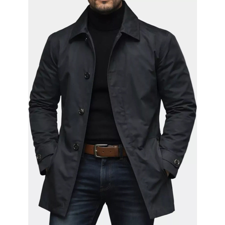 Men’s Full Size Classic Single-Breasted Trench Coat Plus Black / XS Apparel and Accessories