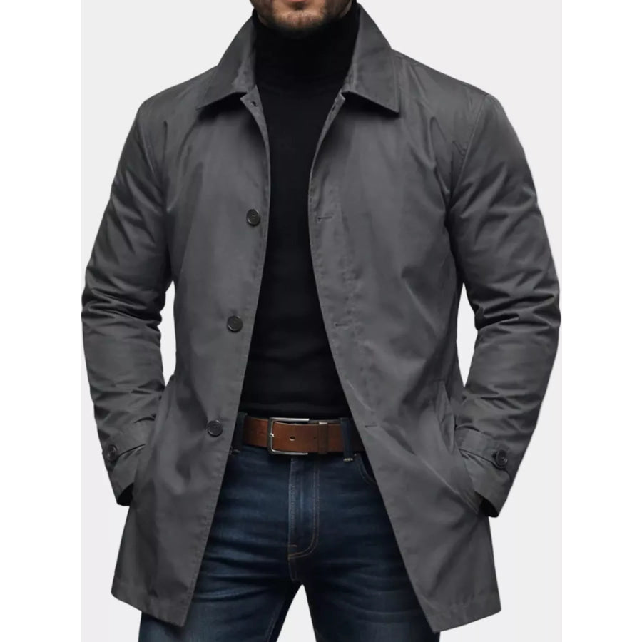 Men’s Full Size Classic Single-Breasted Trench Coat Plus Gray / XS Apparel and Accessories