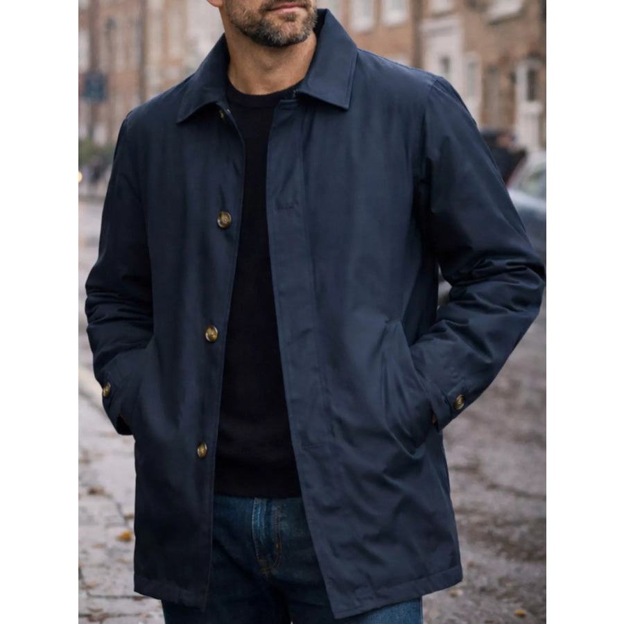 Men’s Full Size Classic Single-Breasted Trench Coat Plus Navy / XS Apparel and Accessories