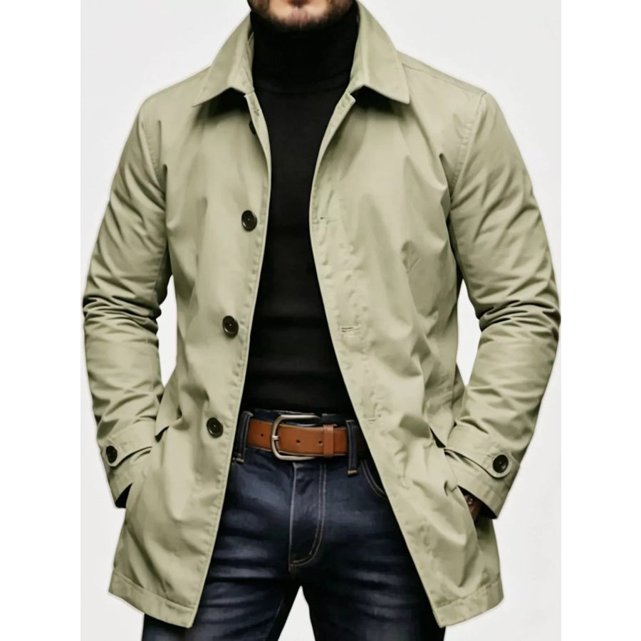 Men’s Full Size Classic Single-Breasted Trench Coat Plus Sage / XS Apparel and Accessories