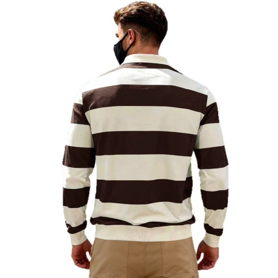 Men’s Full Size Classic Striped Long-Sleeve Polo Plus Size Apparel and Accessories