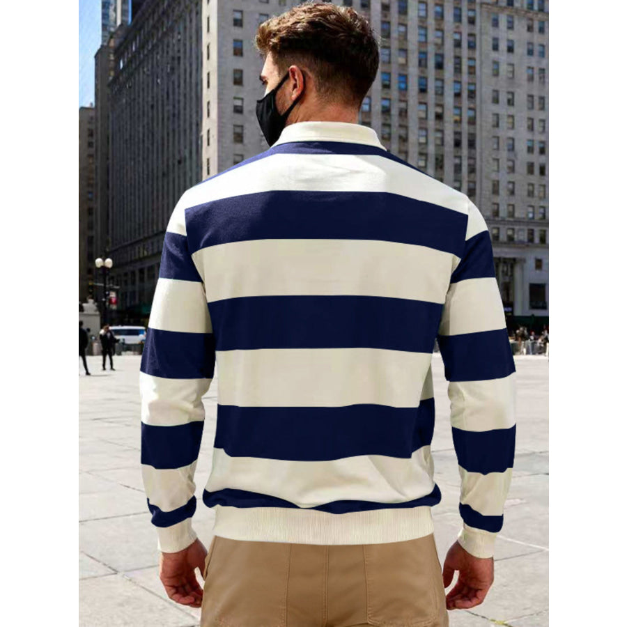 Men’s Full Size Classic Striped Long-Sleeve Polo Plus Size Apparel and Accessories
