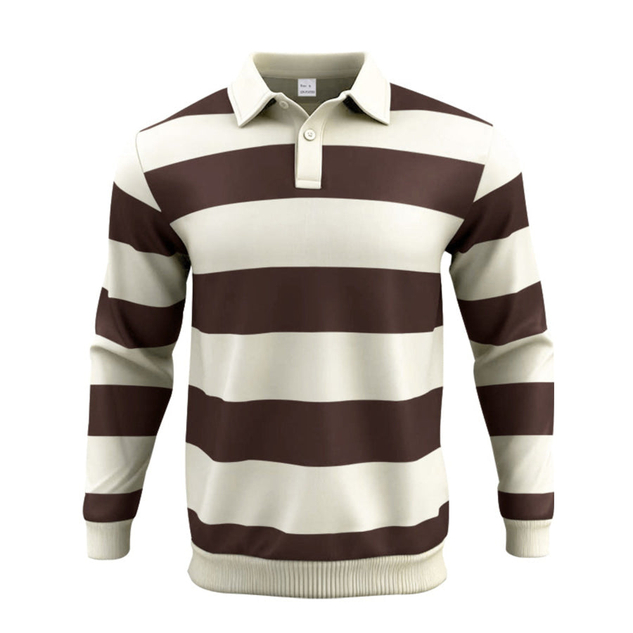 Men’s Full Size Classic Striped Long-Sleeve Polo Plus Size Brown / S Apparel and Accessories