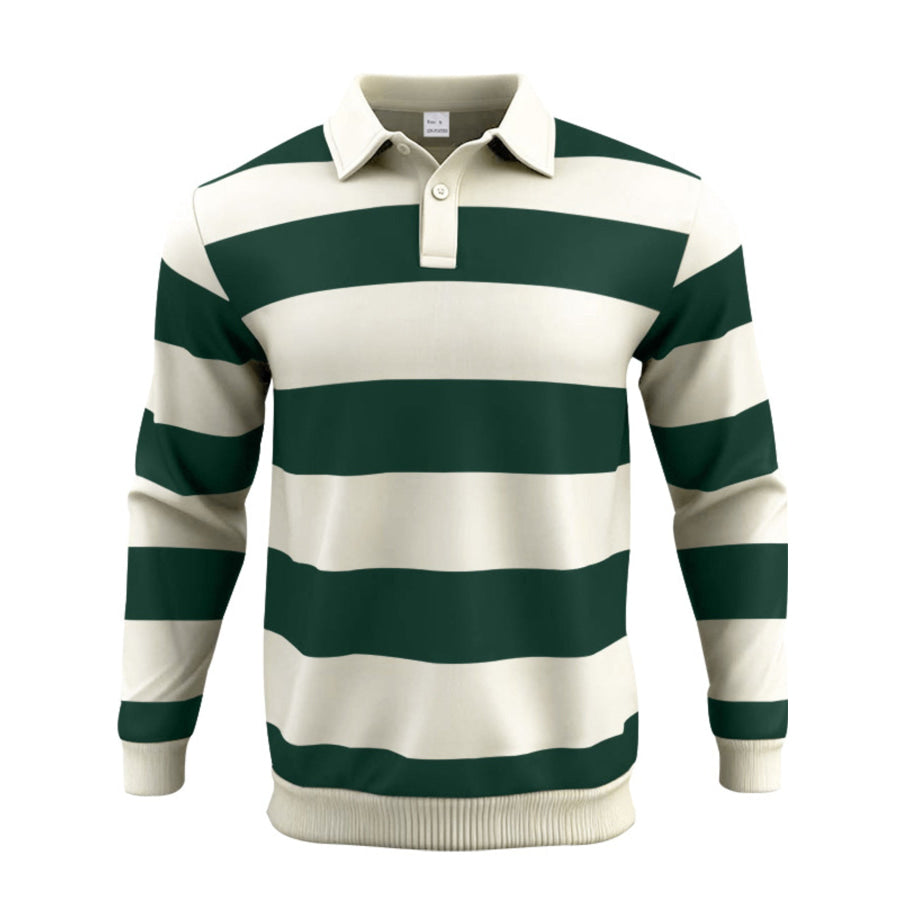 Men’s Full Size Classic Striped Long-Sleeve Polo Plus Size Green / S Apparel and Accessories