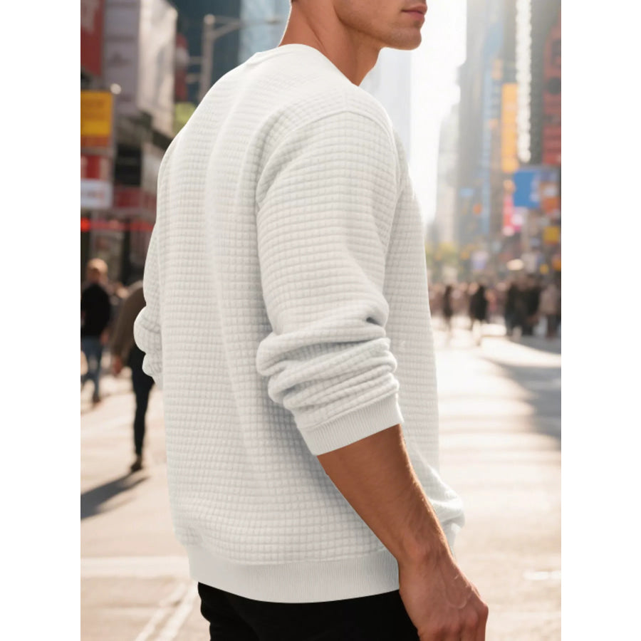 Men’s Full Size Classic Waffle-Knit Crew Neck Sweatshirt Plus Size Apparel and Accessories