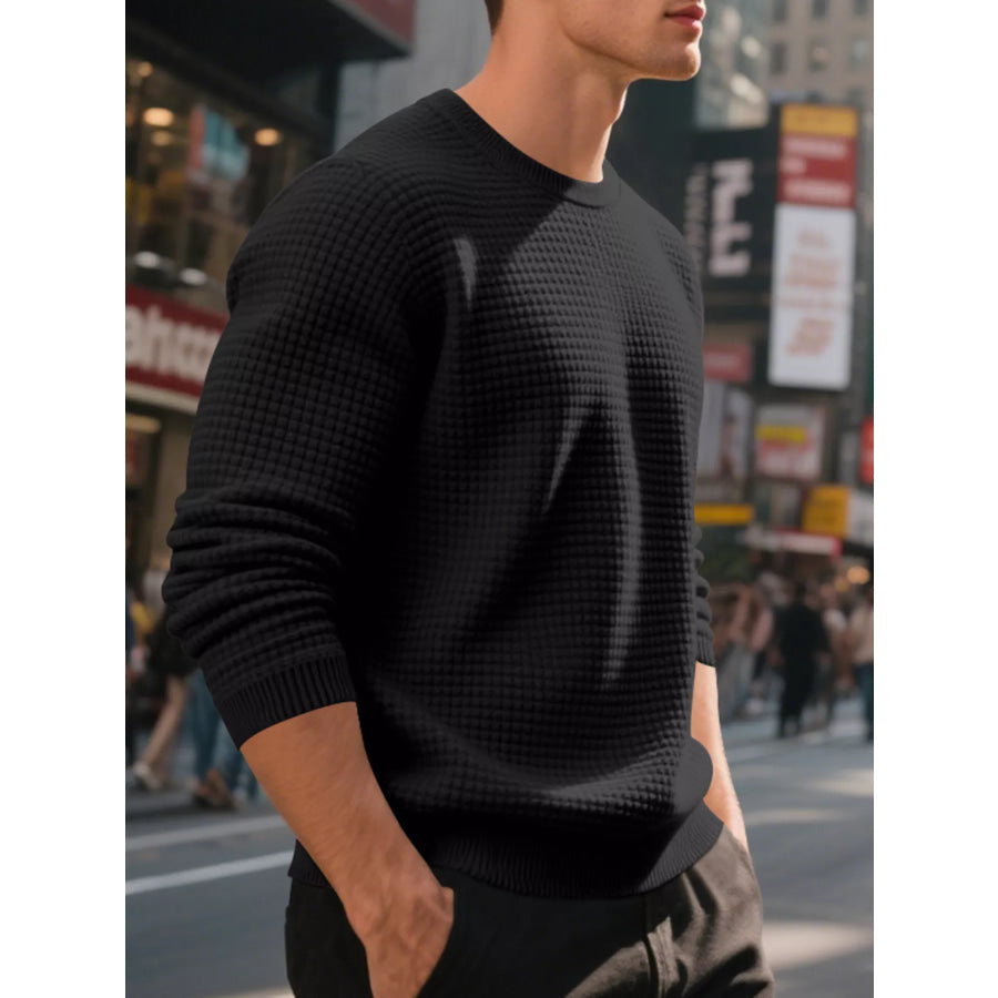 Men’s Full Size Classic Waffle-Knit Crew Neck Sweatshirt Plus Size Apparel and Accessories