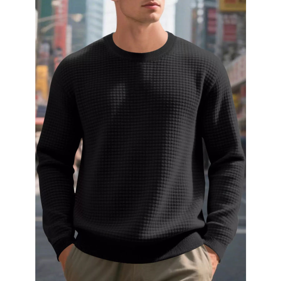 Men’s Full Size Classic Waffle-Knit Crew Neck Sweatshirt Plus Size Apparel and Accessories