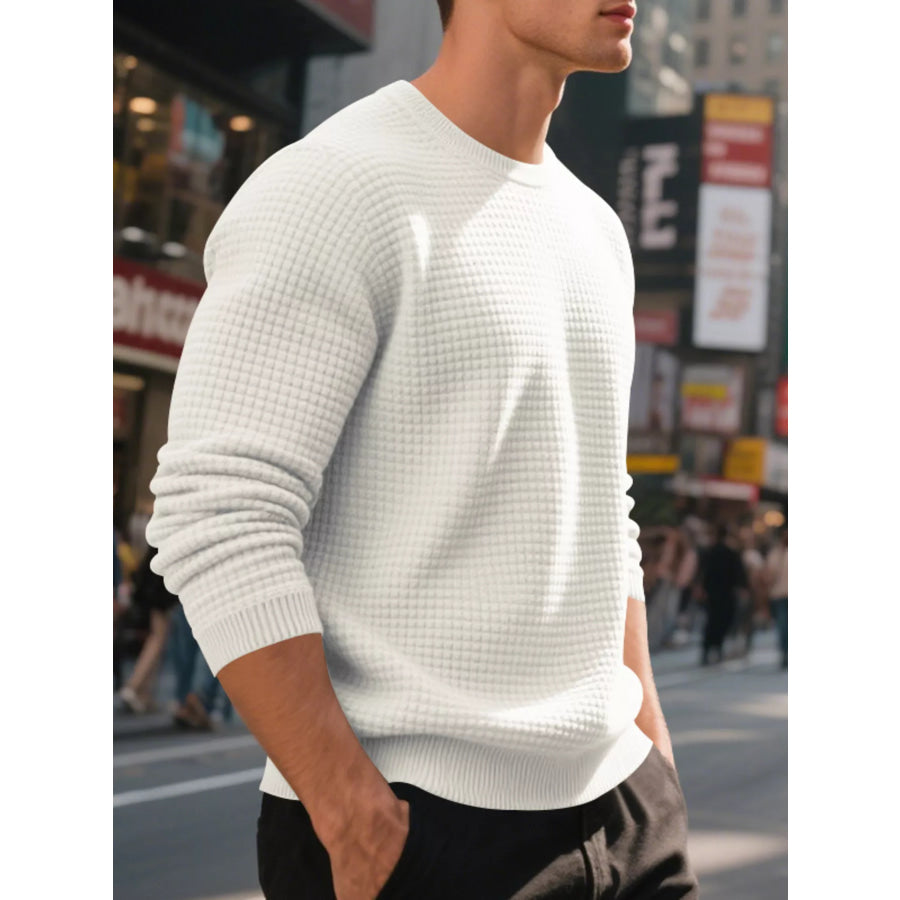 Men’s Full Size Classic Waffle-Knit Crew Neck Sweatshirt Plus Size Apparel and Accessories