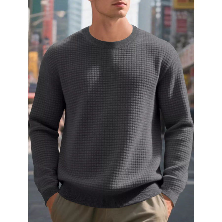 Men’s Full Size Classic Waffle-Knit Crew Neck Sweatshirt Plus Size Dark Gray / S Apparel and Accessories