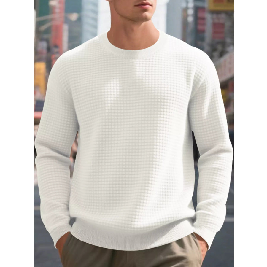 Men’s Full Size Classic Waffle-Knit Crew Neck Sweatshirt Plus Size White / S Apparel and Accessories