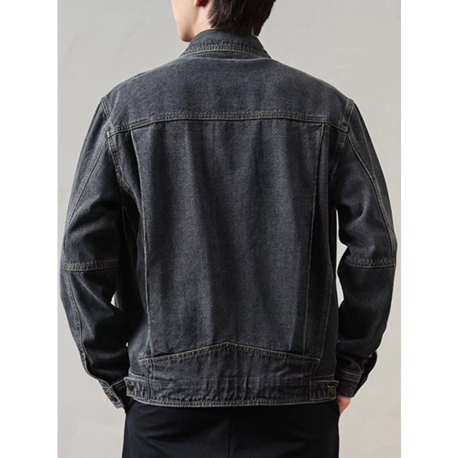 Men’s Full Size Classic Washed Denim Jacket with Chest Pockets Plus Size Apparel and Accessories