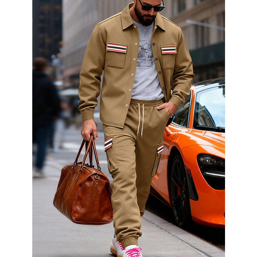 Men’s Full Size Collared Neck Shacket and Pants Set Plus Apparel Accessories