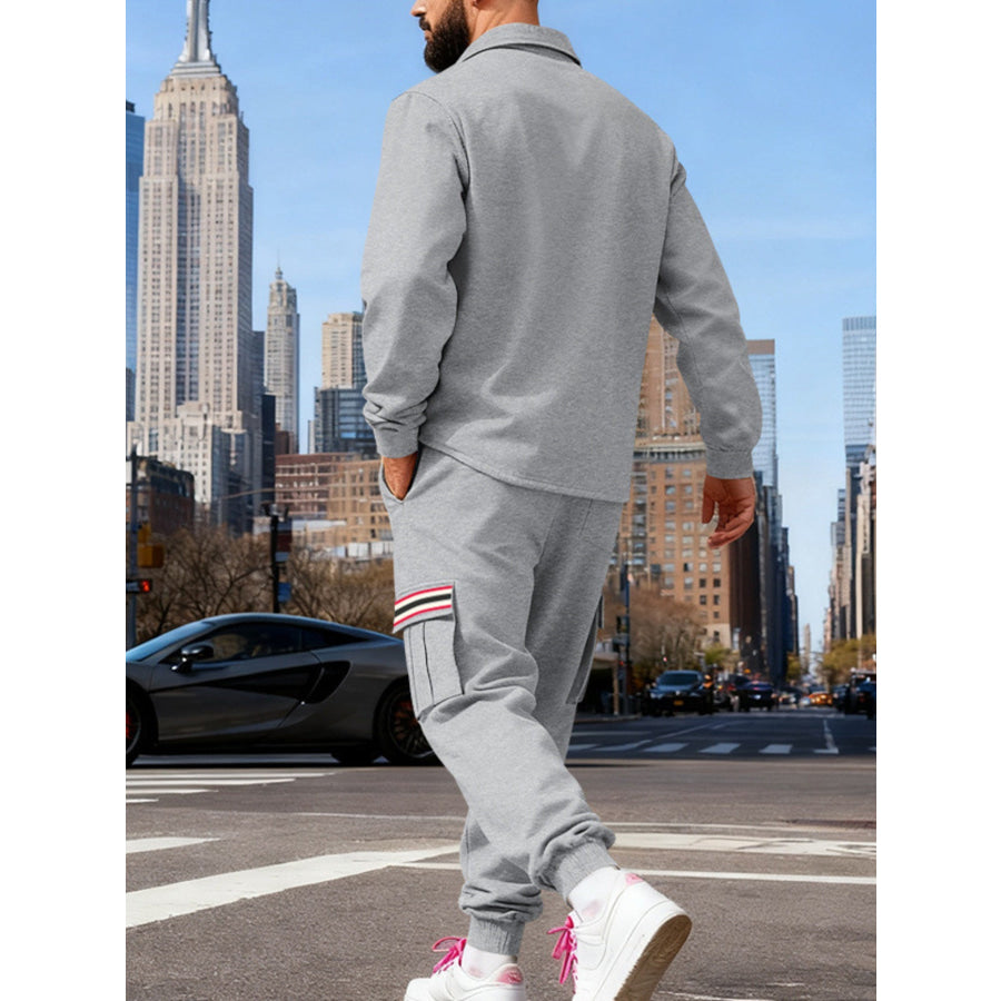 Men’s Full Size Collared Neck Shacket and Pants Set Plus Apparel Accessories