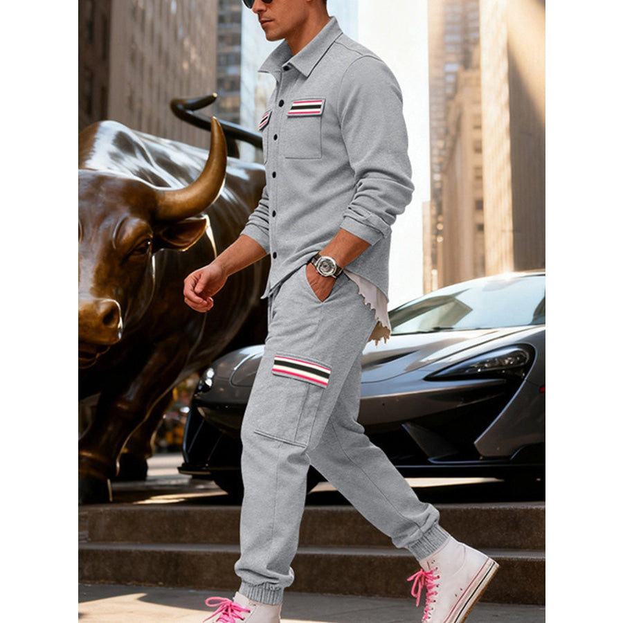 Men’s Full Size Collared Neck Shacket and Pants Set Plus Apparel Accessories